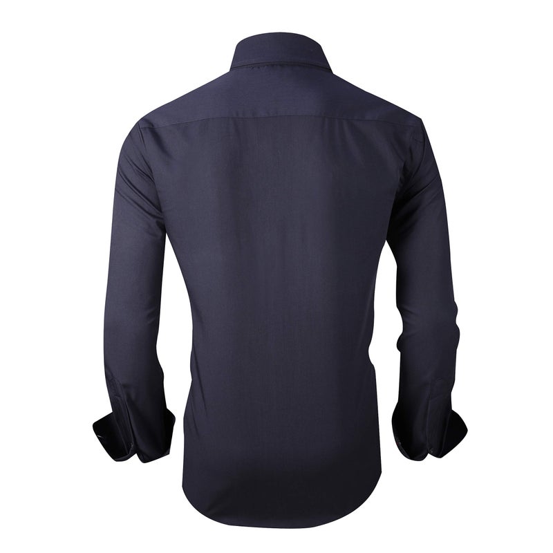 Alex Vando Mens Rayon Dress Shirts Wrinkle Free Regular Fit Stretch Button Down Shirt,Navy,L - Image 2